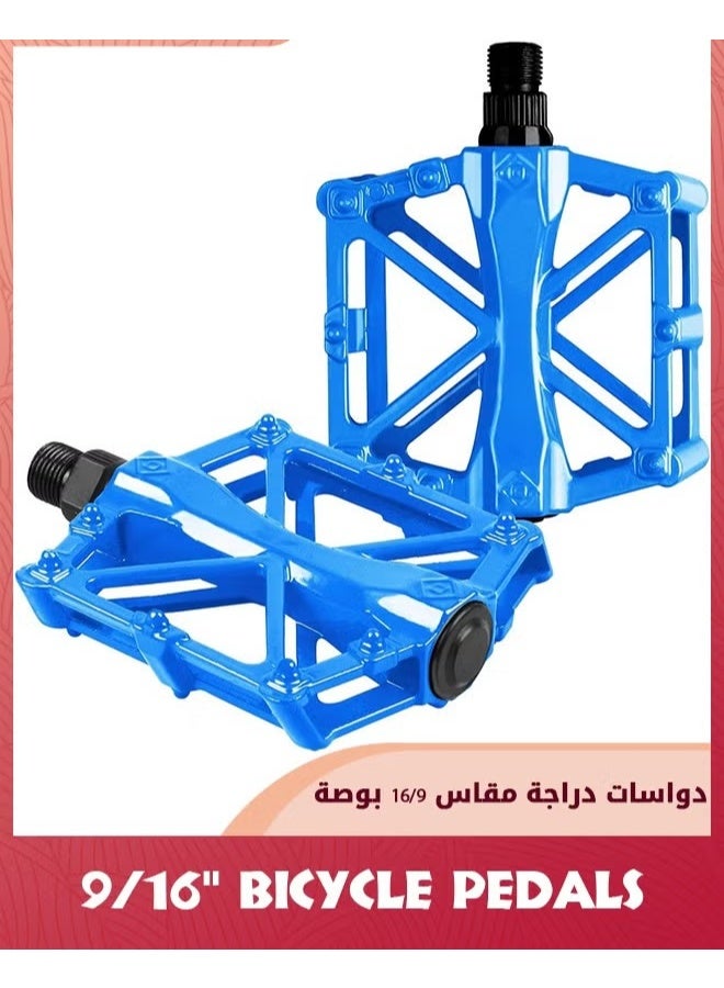 EETU Road Bike Pedals,9/16 Bicycle Pedals,Aluminum Alloy Cycling Flat Pedal With 16 Anti-Skid Pins,Universal Lightweight Platform Pedals With Reflective Strip For BMX/MTB,Cycle-Cross Bike,Exercise Bike - Image 1